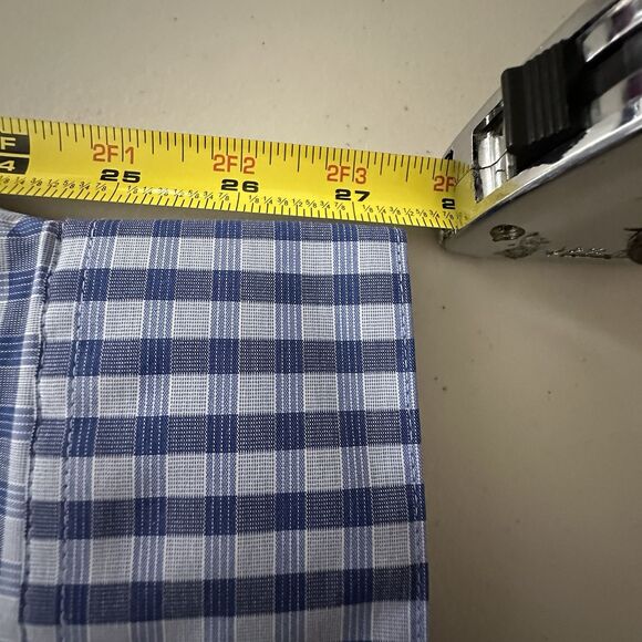 Van Heusen Dress Shirt Men's Siz 17.5 36/37 Tall Fit Blue Plaid Button Front - Picture 7 of 12